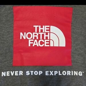 The North Face Gray Box Logo Hoodie "Never Stop Exploring" Pullover Medium EUC